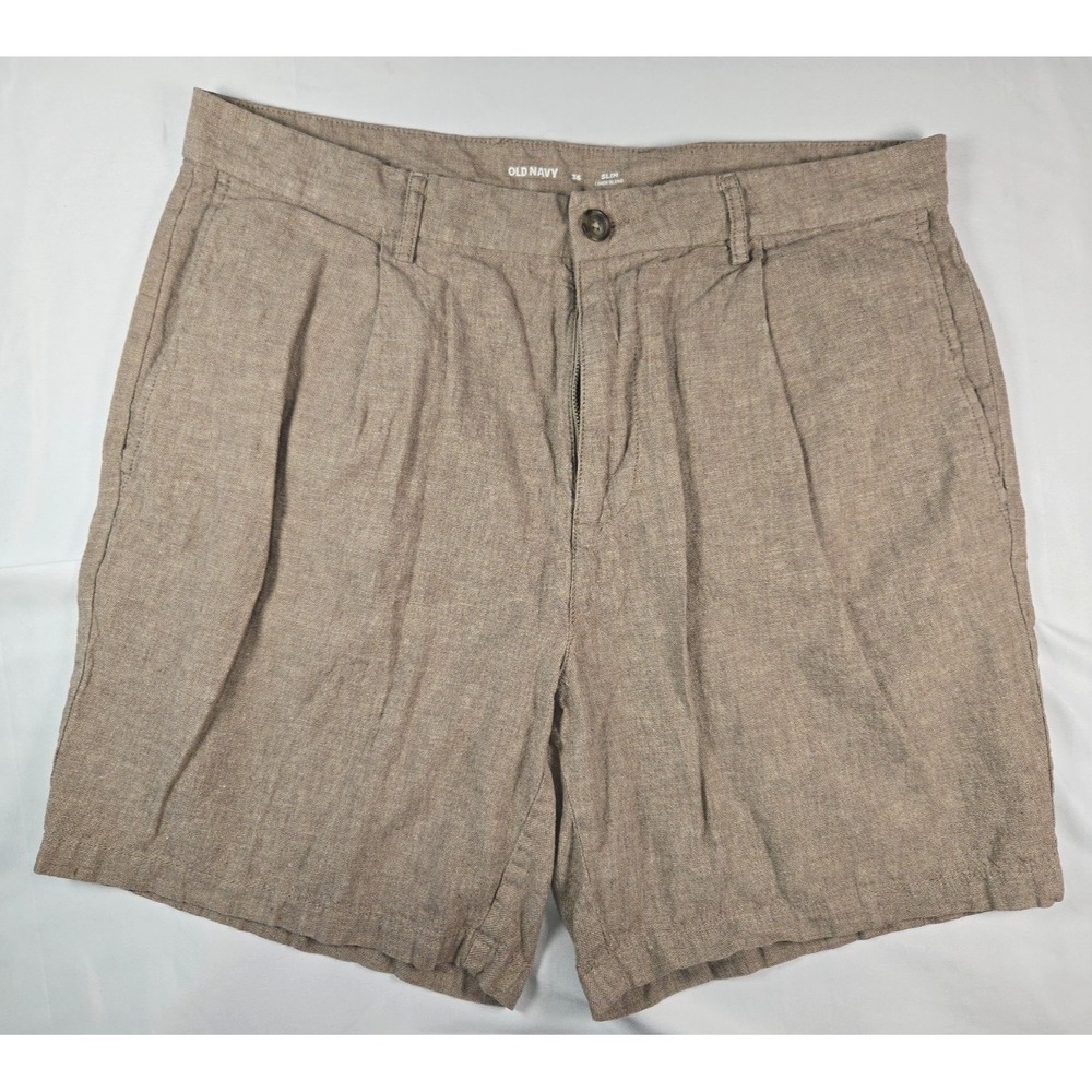 Old Navy Men's Slim Linen Blend Beige Shorts Size 36 Casual Resort Beach